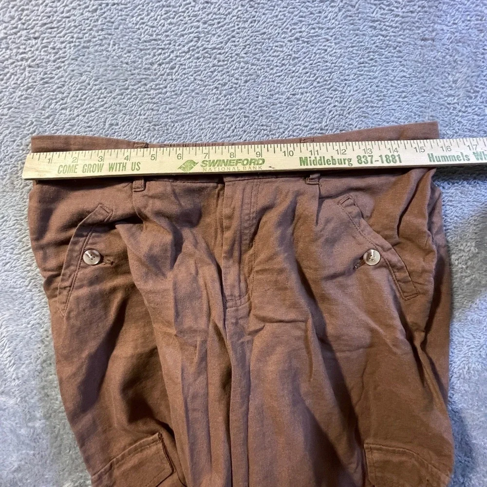Cato Women's Brown Linen‎ Blend Cargo Capri Pants Medium Elastic Cargo Pockets